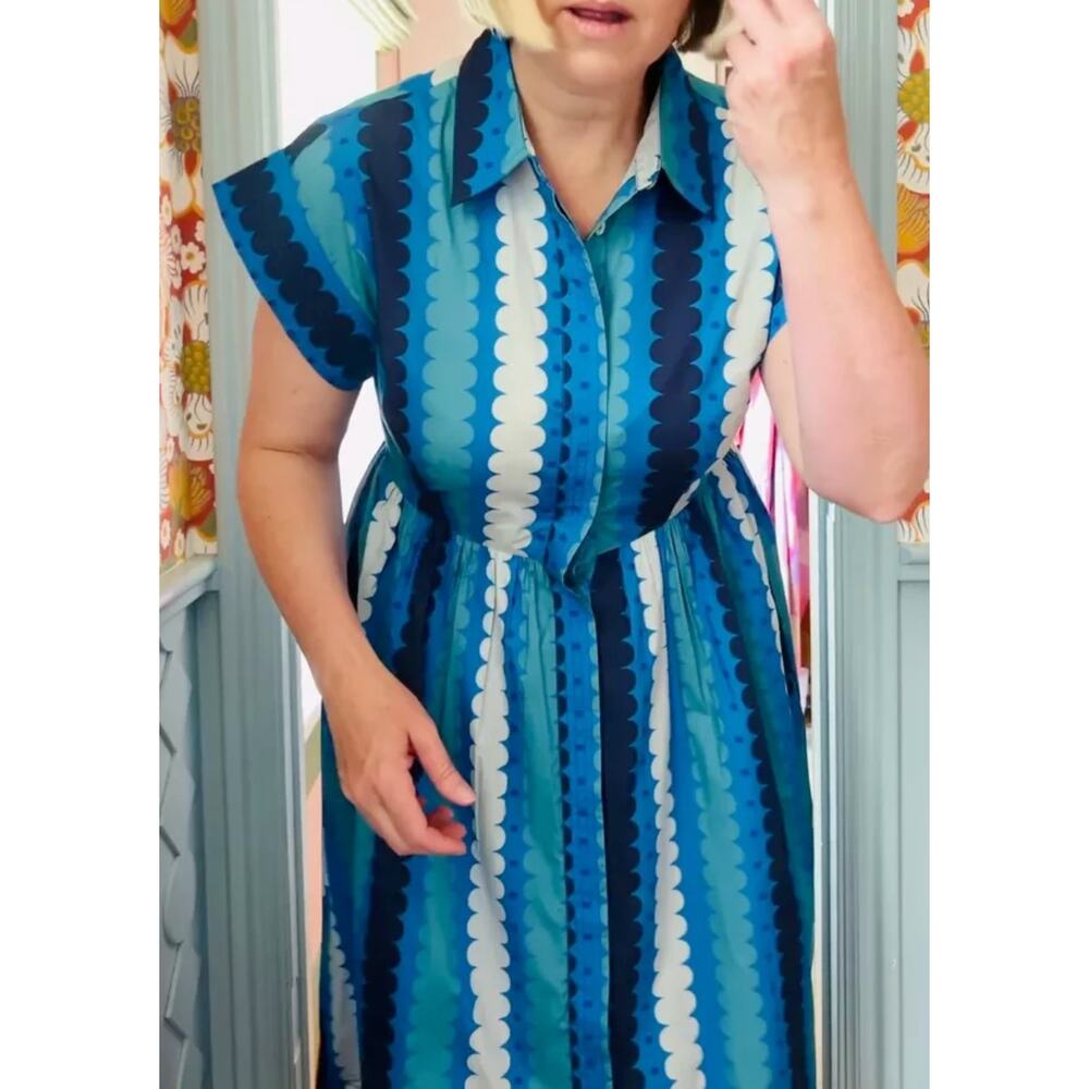 OLIPHANT Tuckernuck Midi Button Down Shirt Dress Meko Blue Print Cotton XL - Picture 13 of 13